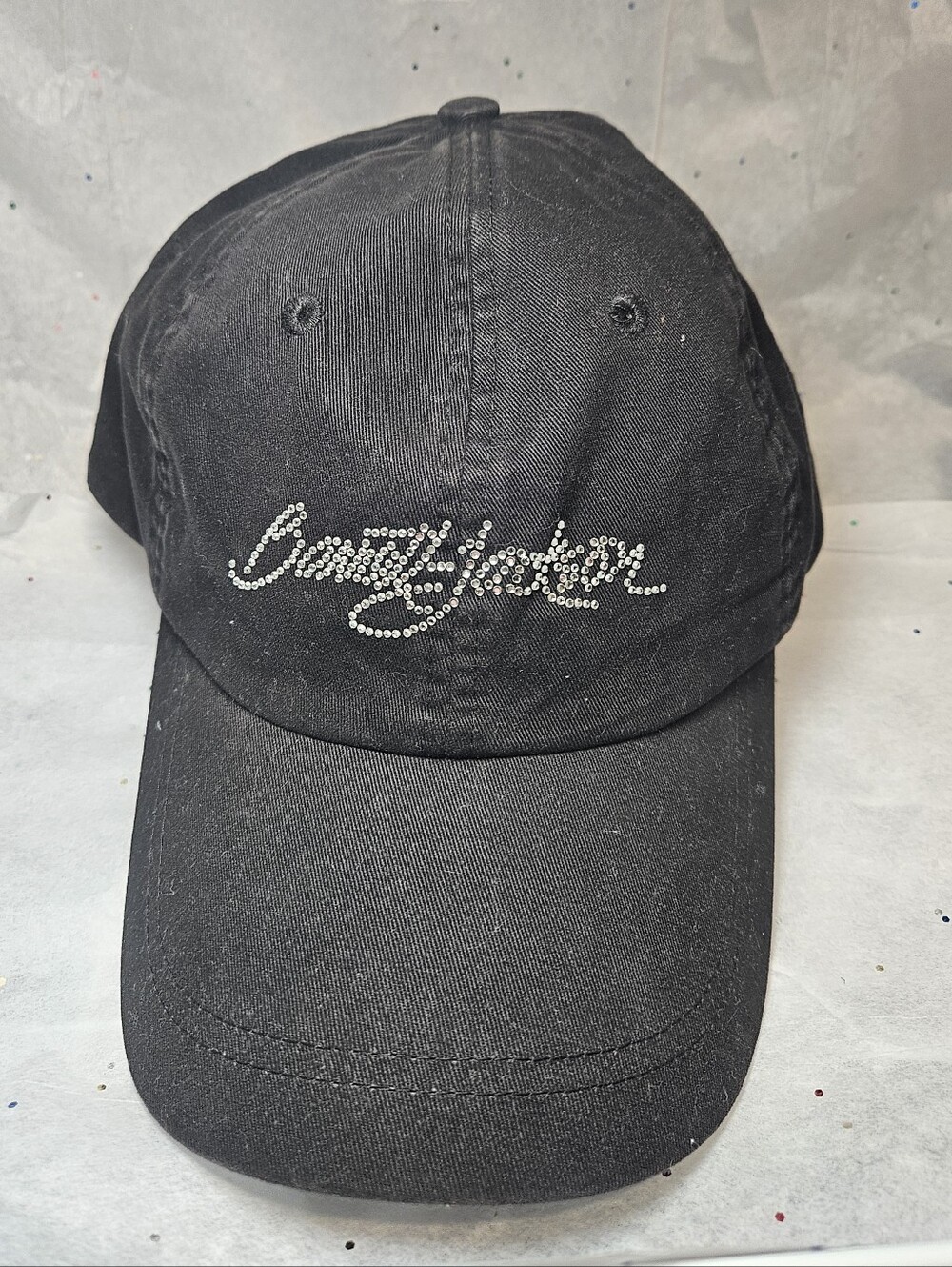 Black Rhinestone Script Baseball Cap - Picture 1 of 6